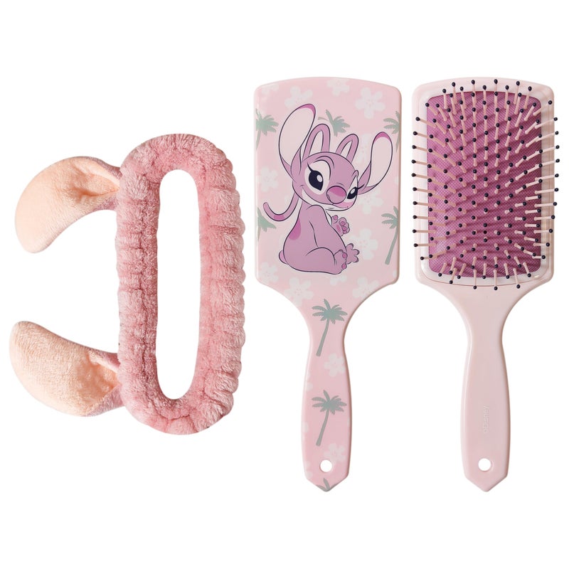 LUV HER Kids Disney Hair Brush  Spa Headband Set for Girls  Features Angel from Lilo and Stitch  Fun Grooming Kit for Detangling Styling  Soft  Stretchy One Size Ages 3